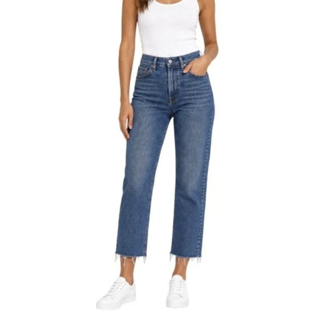 Levi Wedgie Straight Ankle Denim Jeans High Rise Raw Hem Size 29
